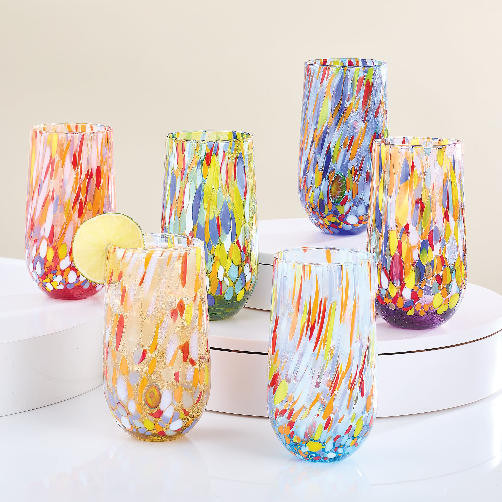 Murano-Style Confetti Tall Drinking Glasses Set Of 6