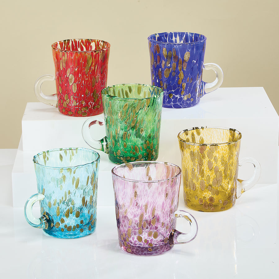 Murano-Style Glass Copper Confetti Mugs Set Of 6 (Preorder)