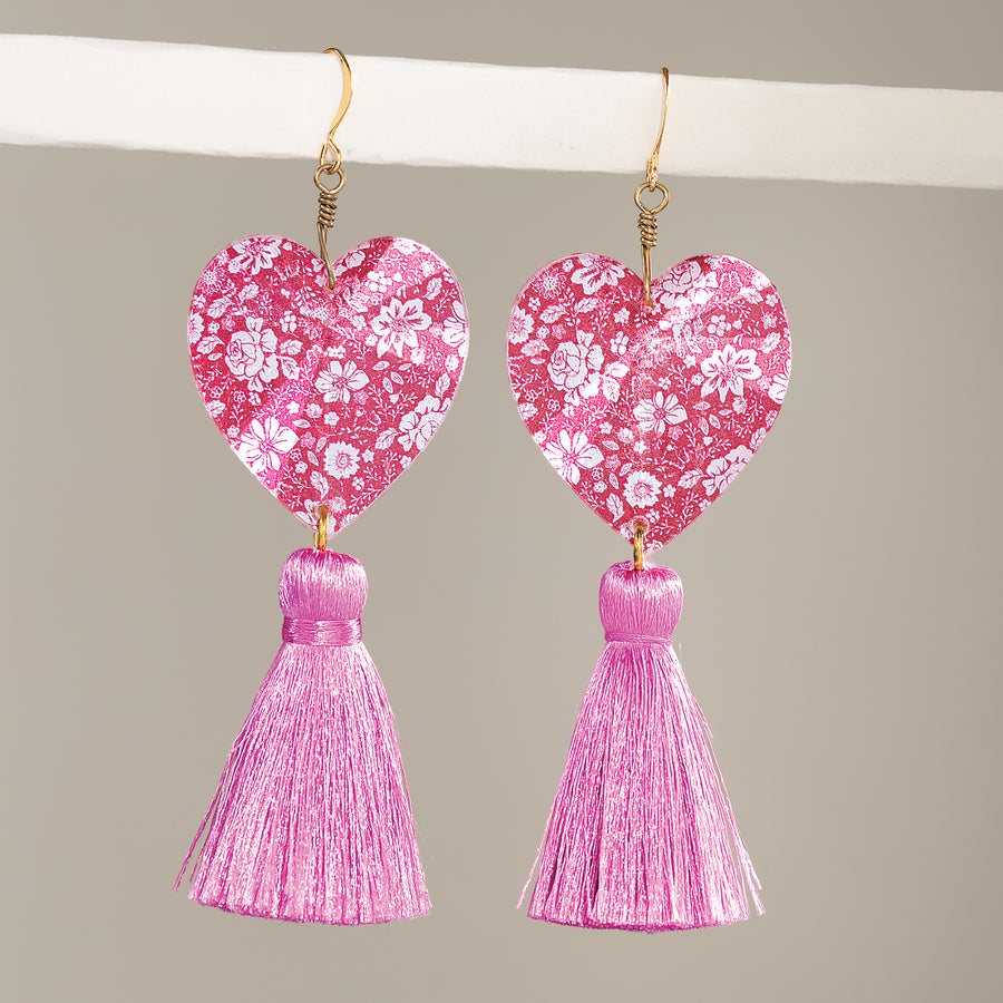 Hearts & Flowers Tassel Earrings