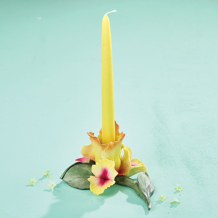 Capodimonte Porcelain Yellow Iris Taper Candle Holder