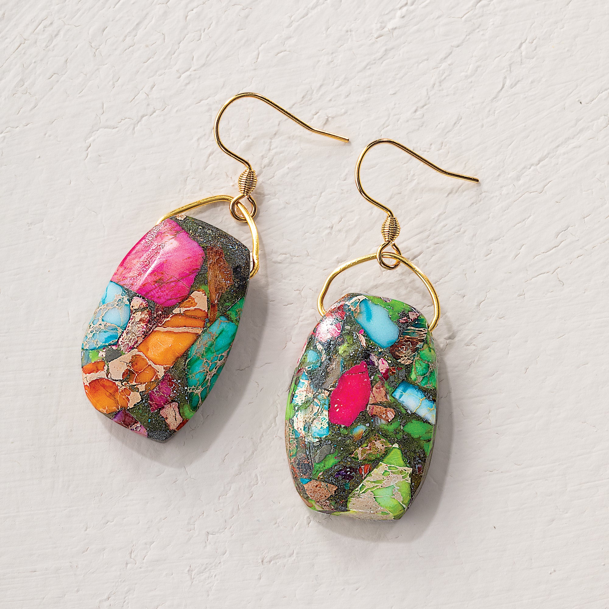 Multi-Colored Mosaic Jasper Earrings