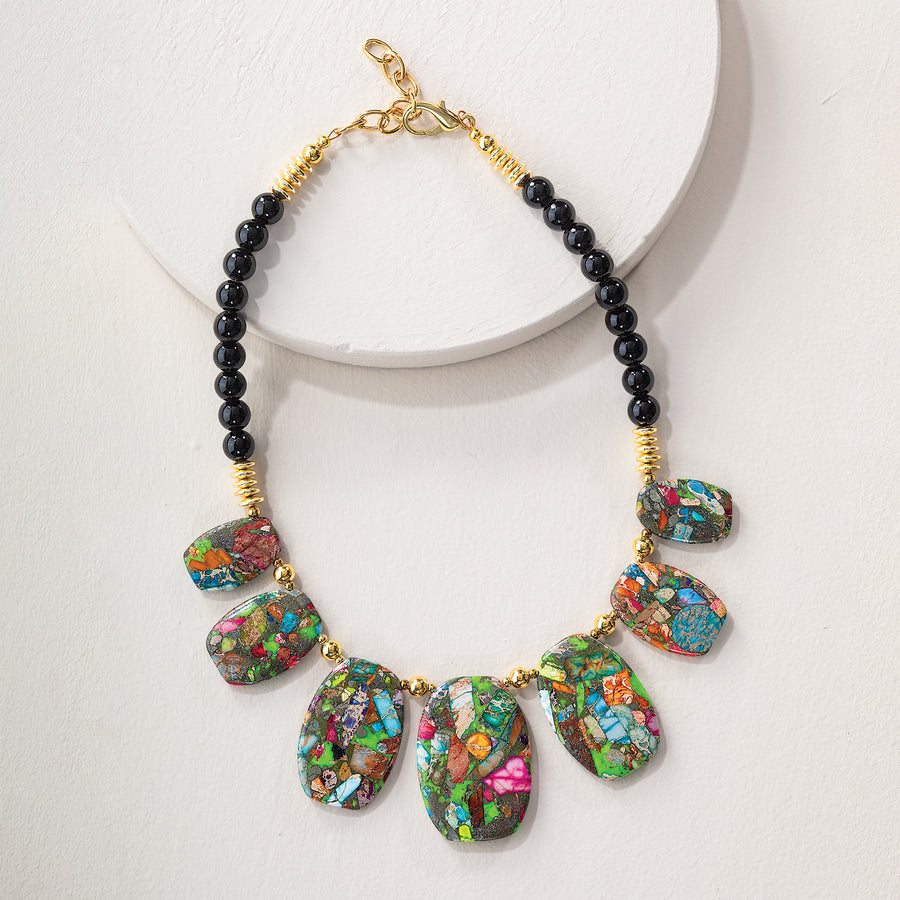 Multi-Colored Mosaic Jasper Statement Necklace