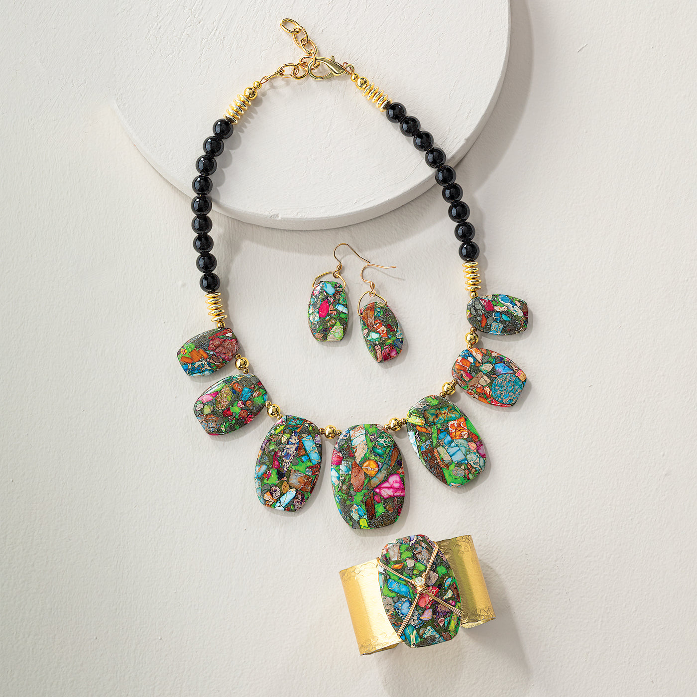 Multi-Colored Mosaic Jasper Statement Necklace