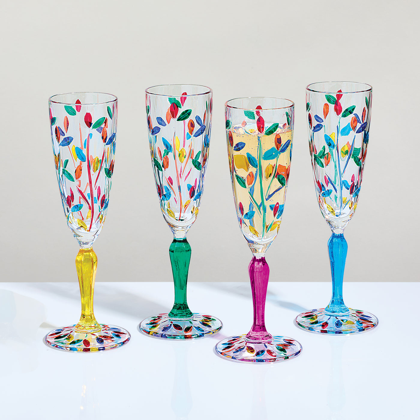 Brilliant Leaves Crystal Champagne Flutes Set Of 4