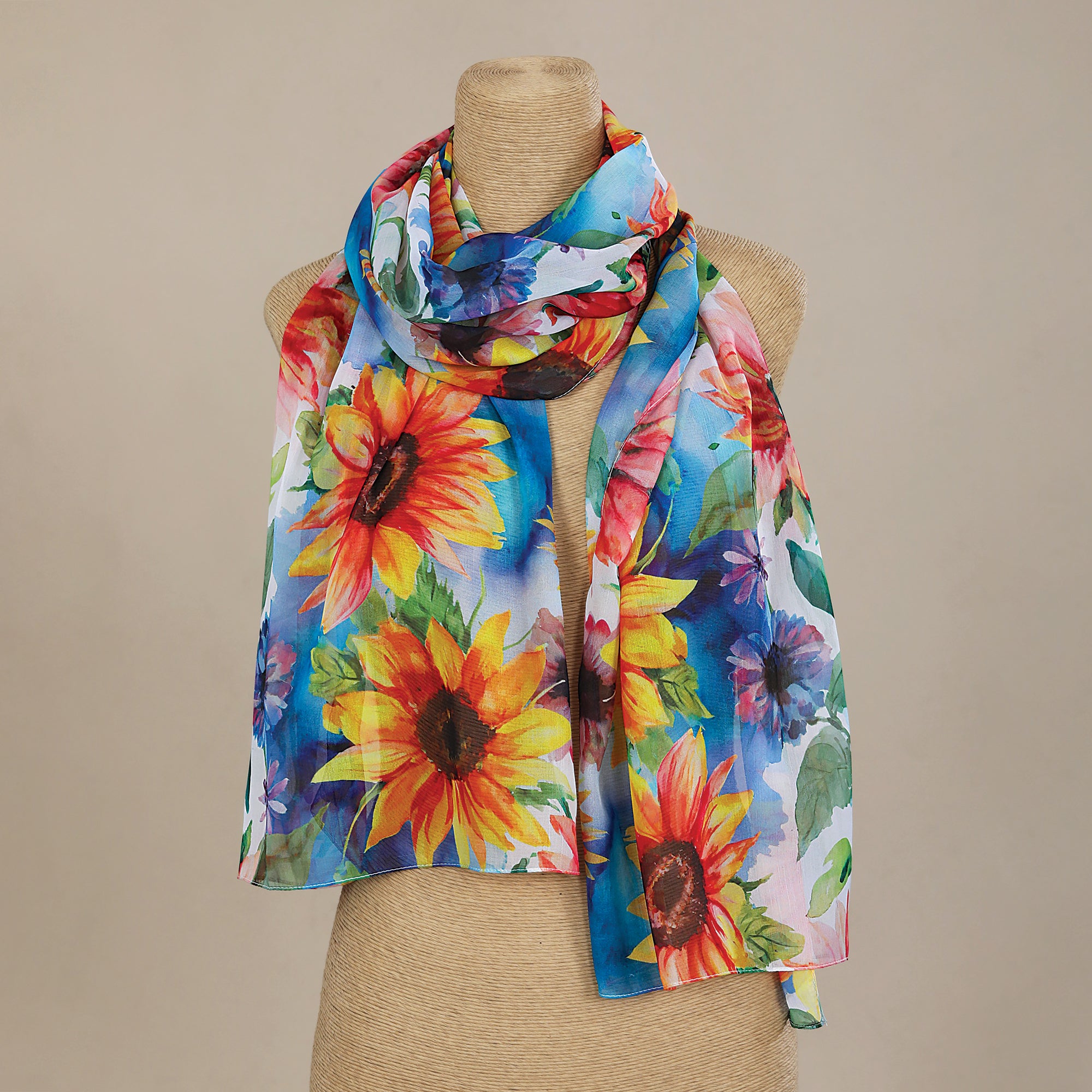 Watercolors Sunflower Chiffon Scarf