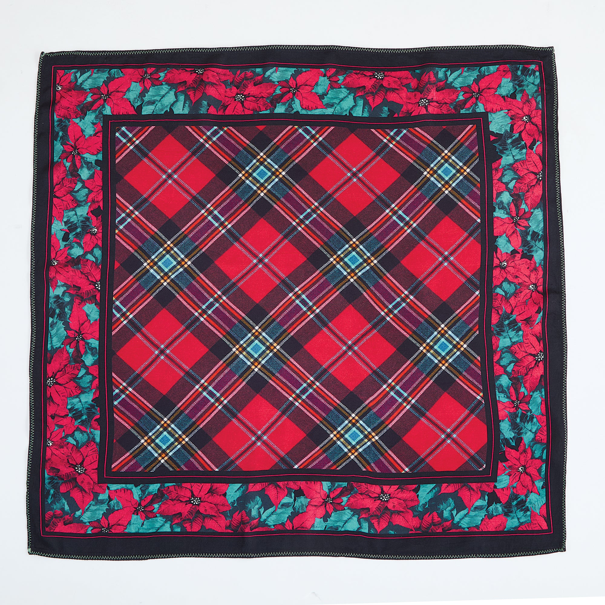 Poinsettias In Plaid Holiday Scarf