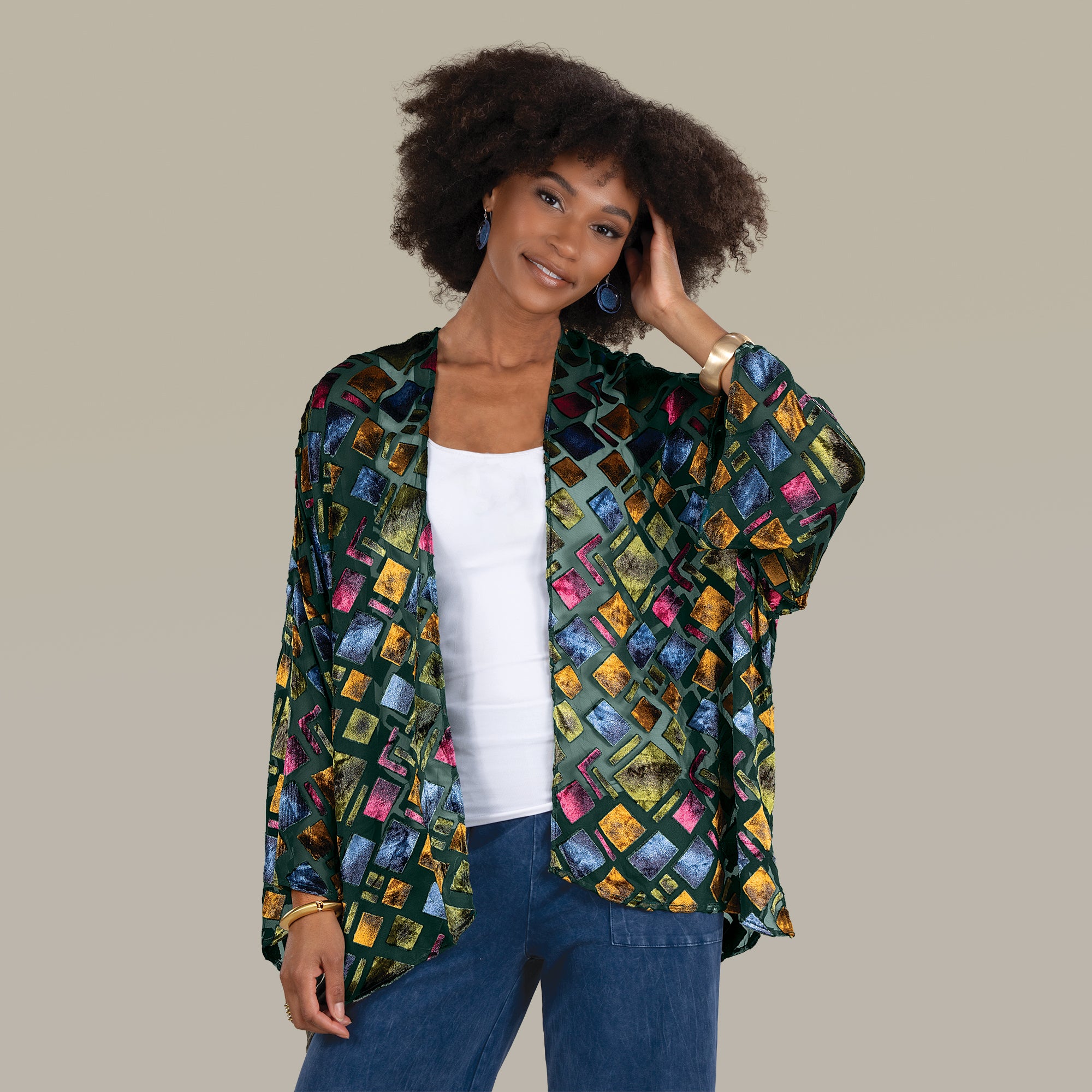 Prismatic Patterned Burnout Kimono