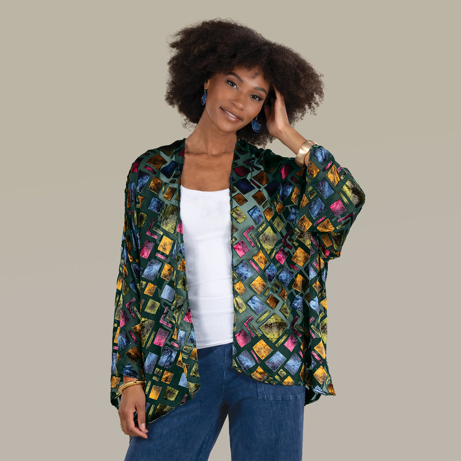 Prismatic Patterned Burnout Kimono (Preorder)