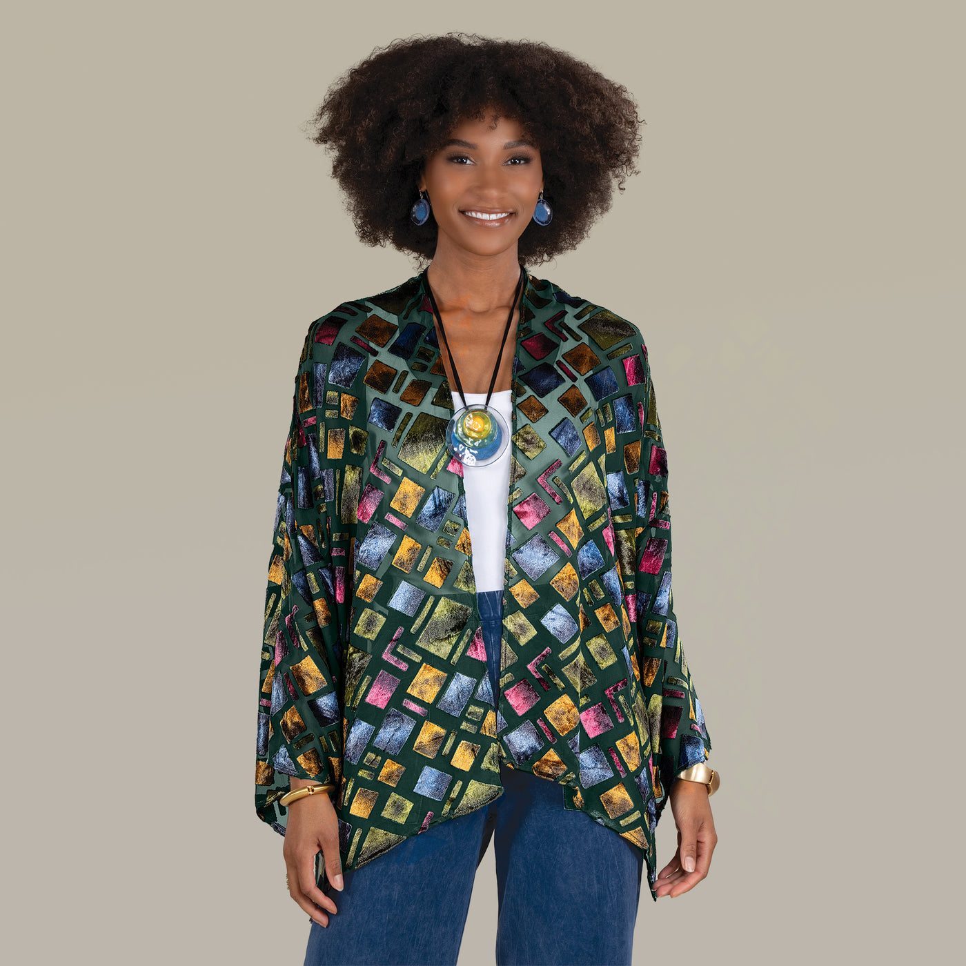 Prismatic Patterned Burnout Kimono