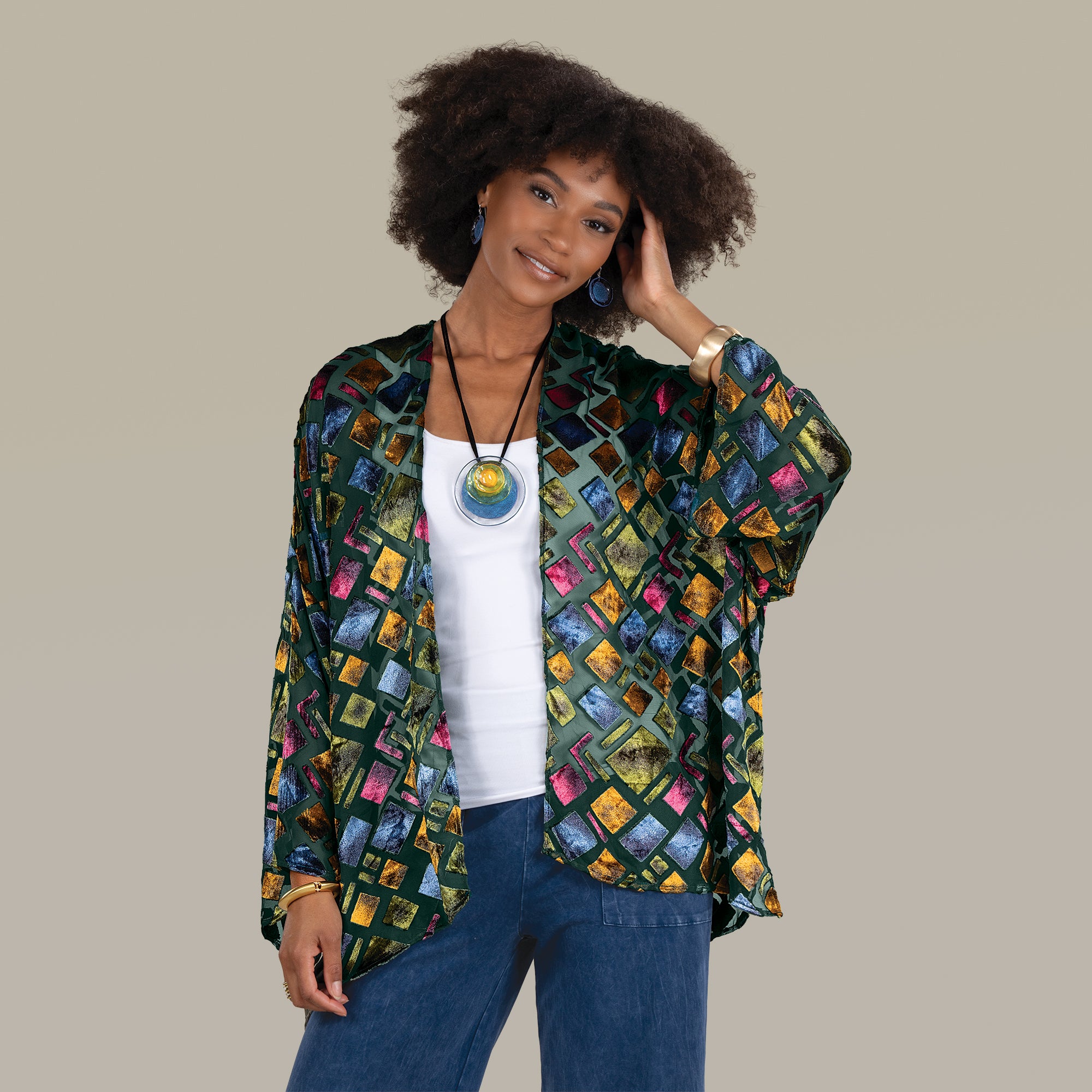 Prismatic Patterned Burnout Kimono