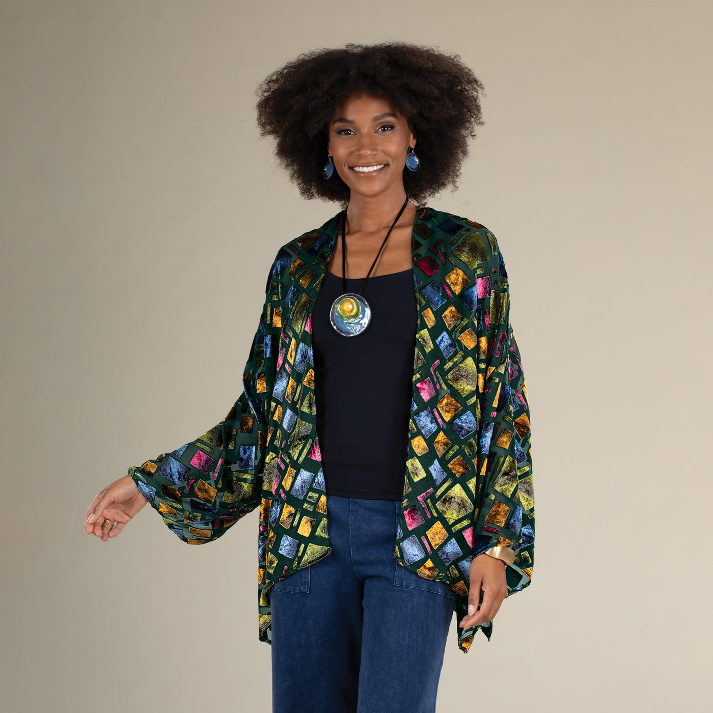 Prismatic Patterned Burnout Kimono