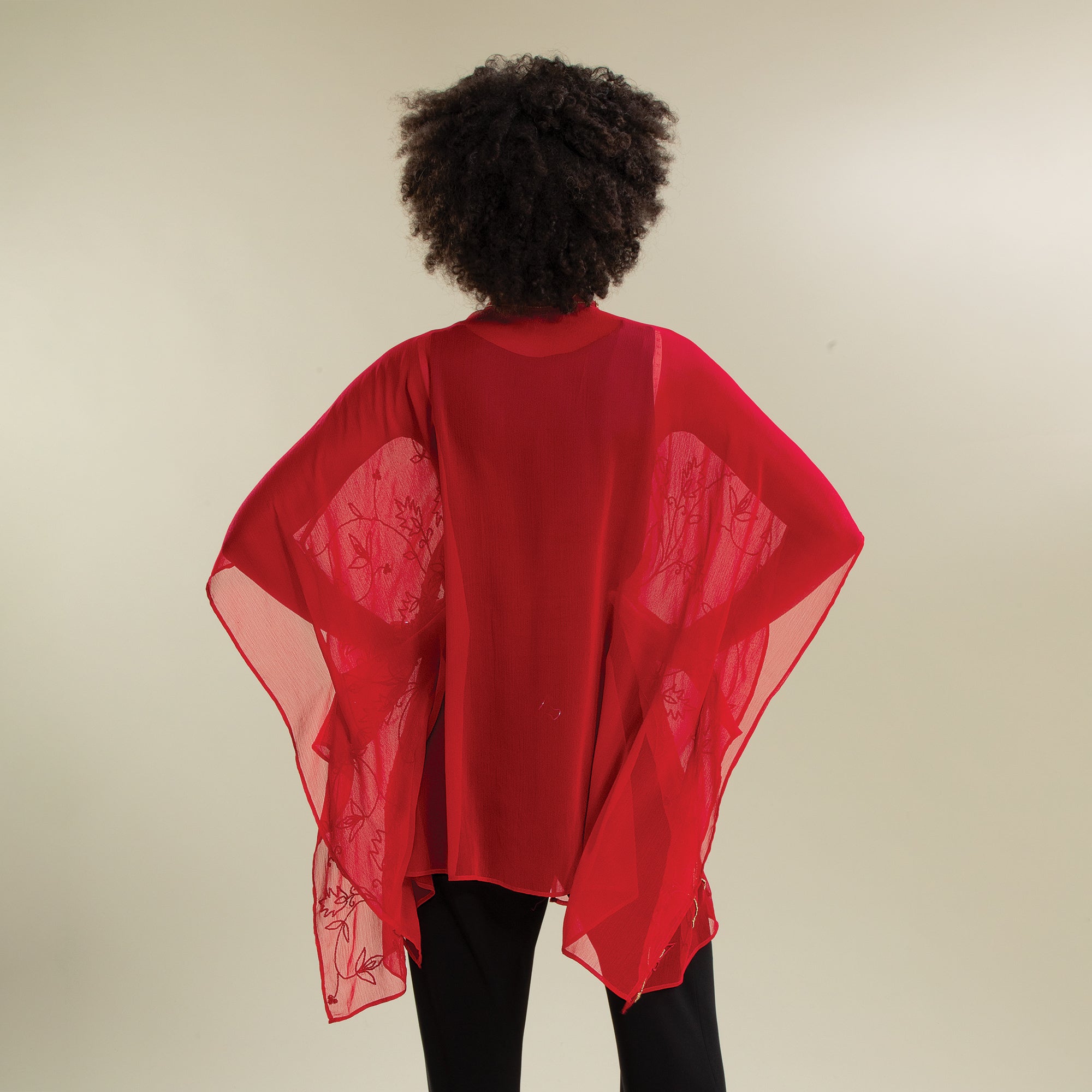 Hand-Beaded Sheer Crimson Kimono