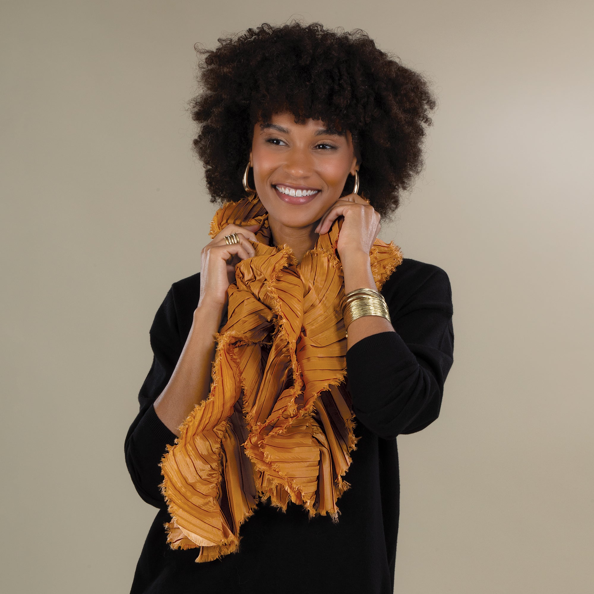 Golden Taffeta Ruffled Scarf