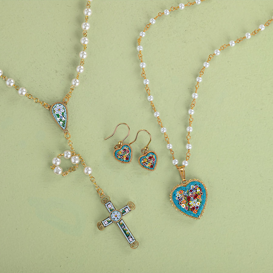 Murano Glass Millefiori White Mosaic Rosary