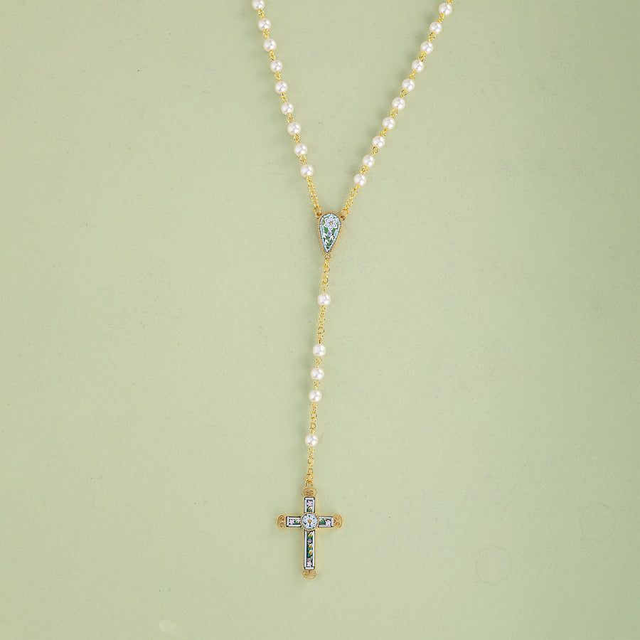 Murano Glass Millefiori White Mosaic Rosary