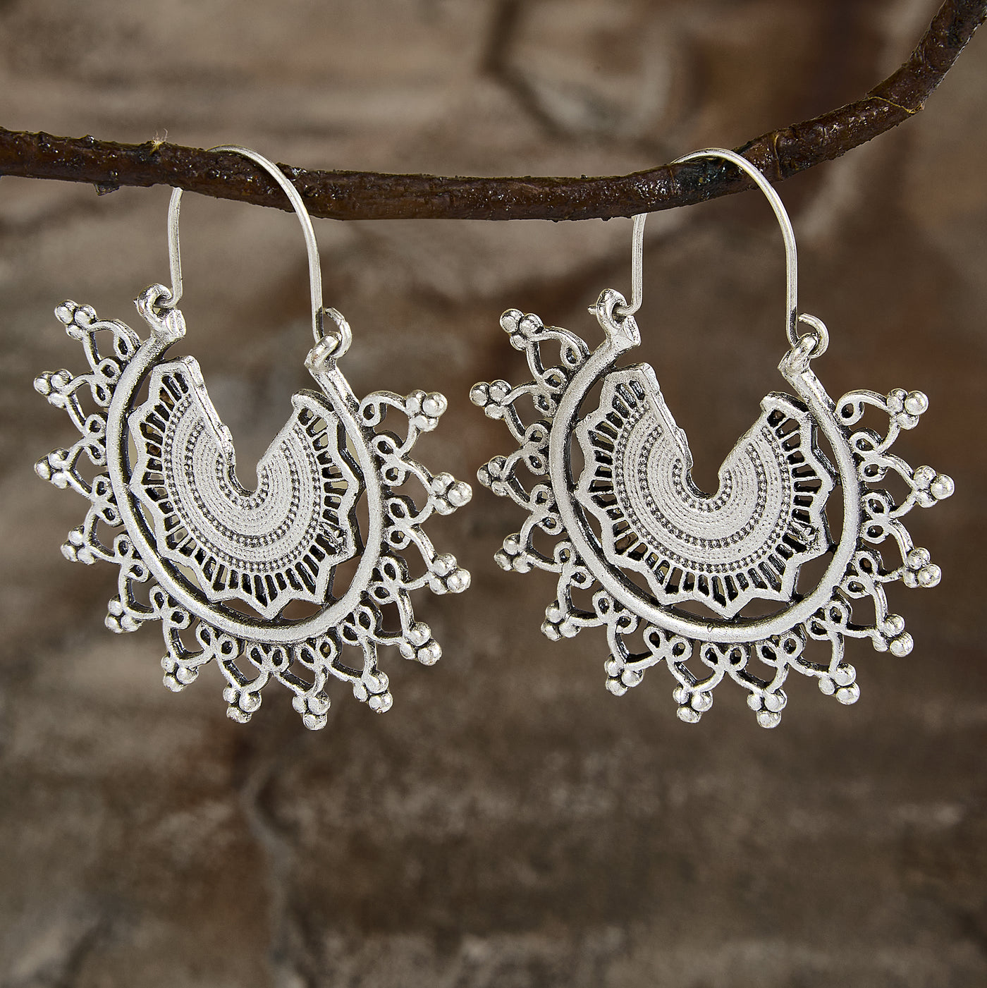 Turkish Pewter Sunburst Earrings