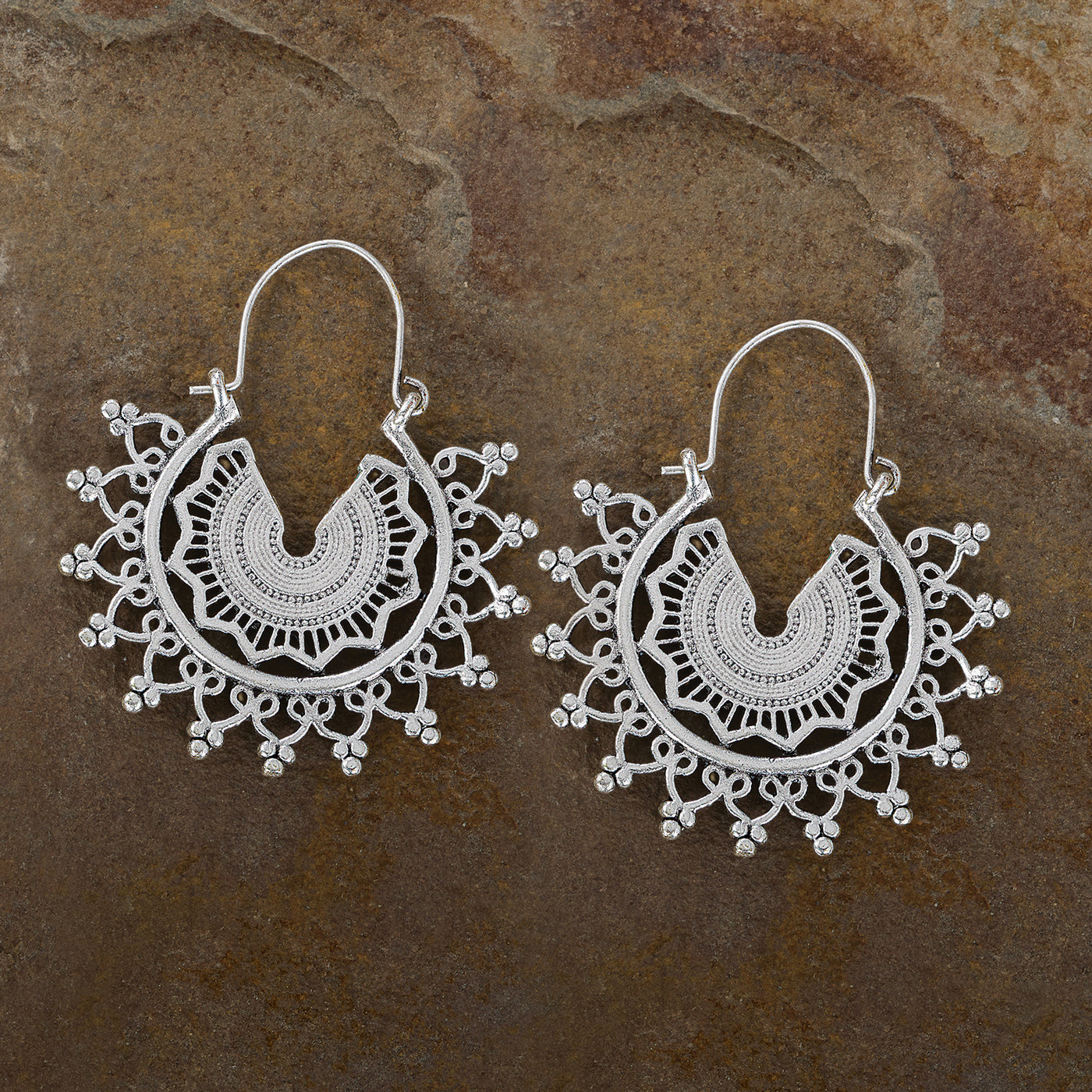 Turkish Pewter Sunburst Earrings