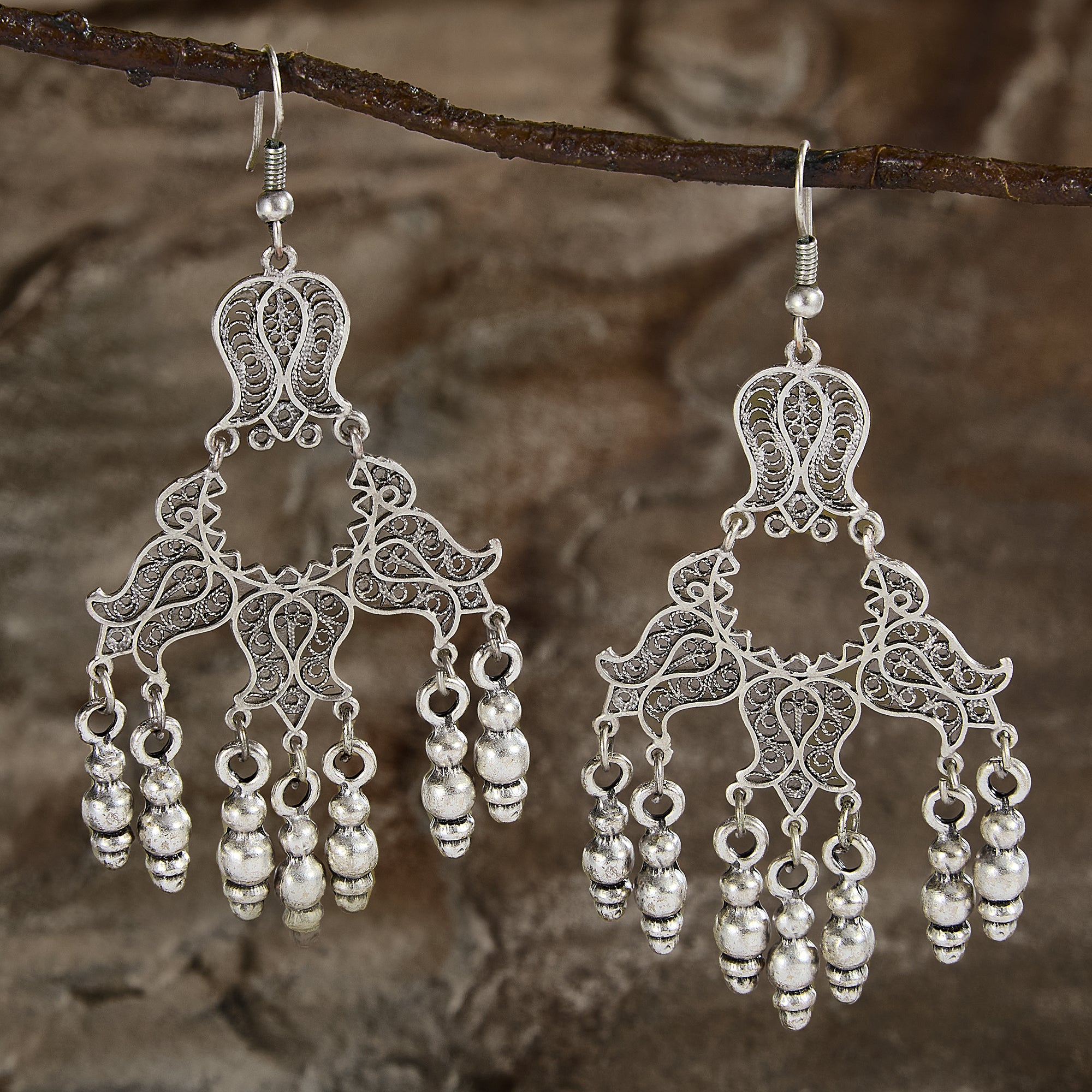 Turkish Pewter Festive Dangle Earrings