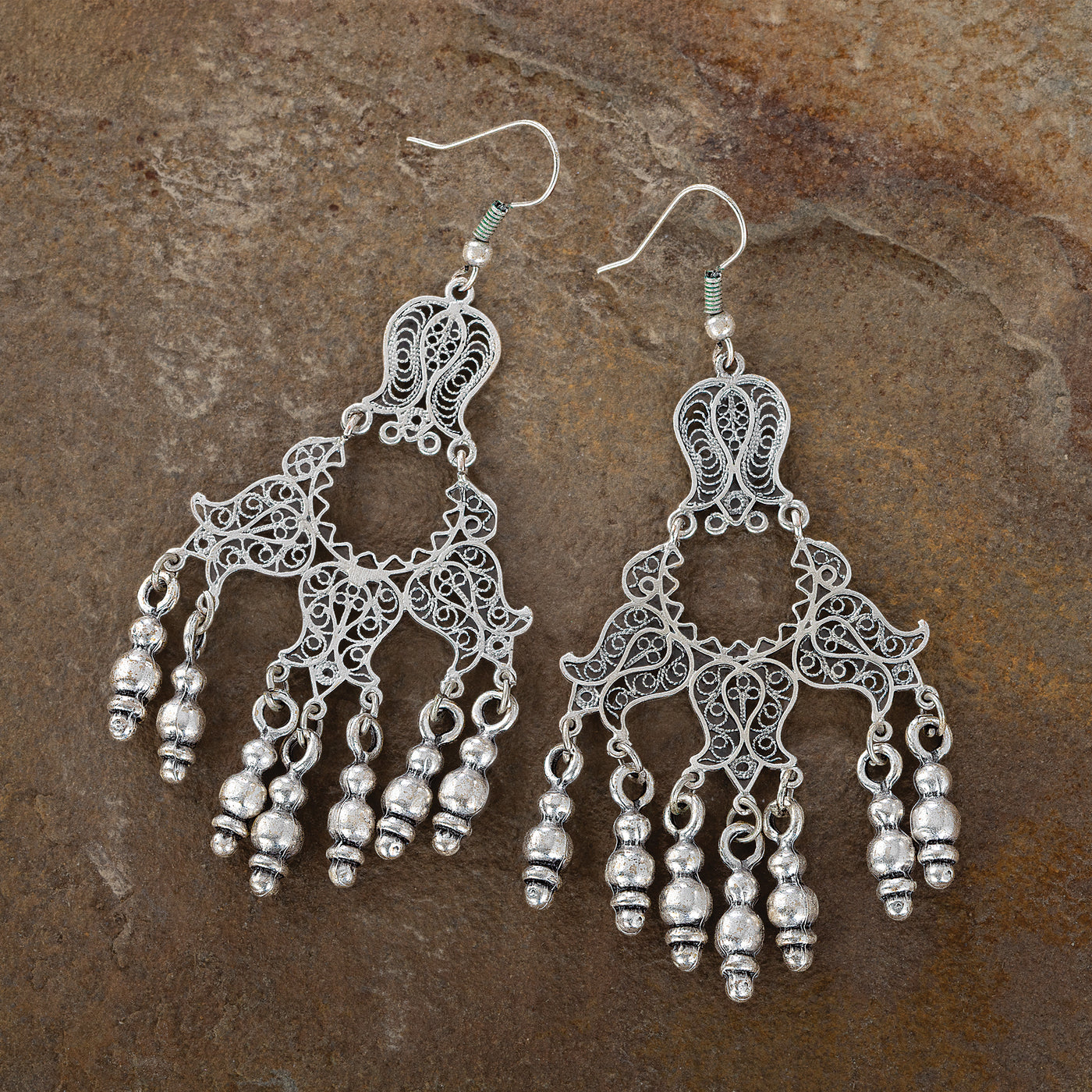 Turkish Pewter Festive Dangle Earrings