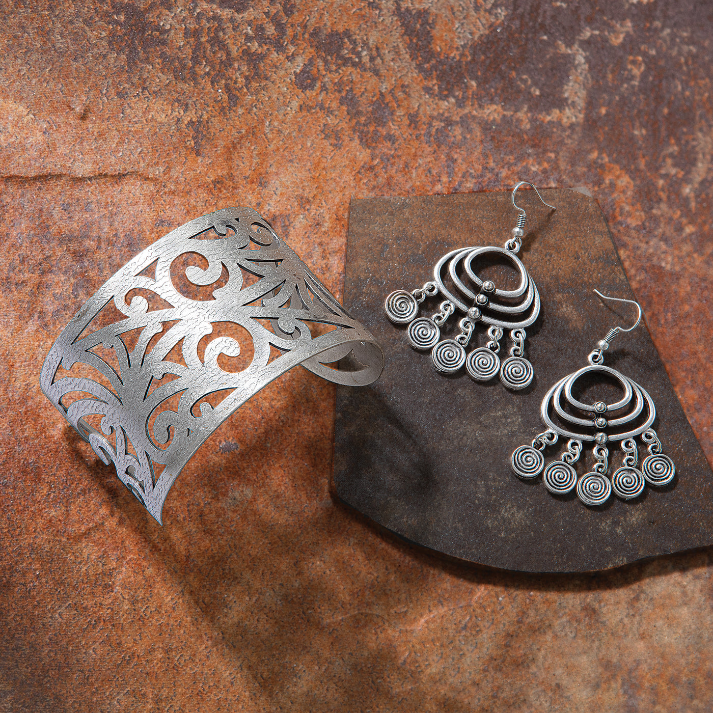 Turkish Pewter Scrollwork Statement Cuff