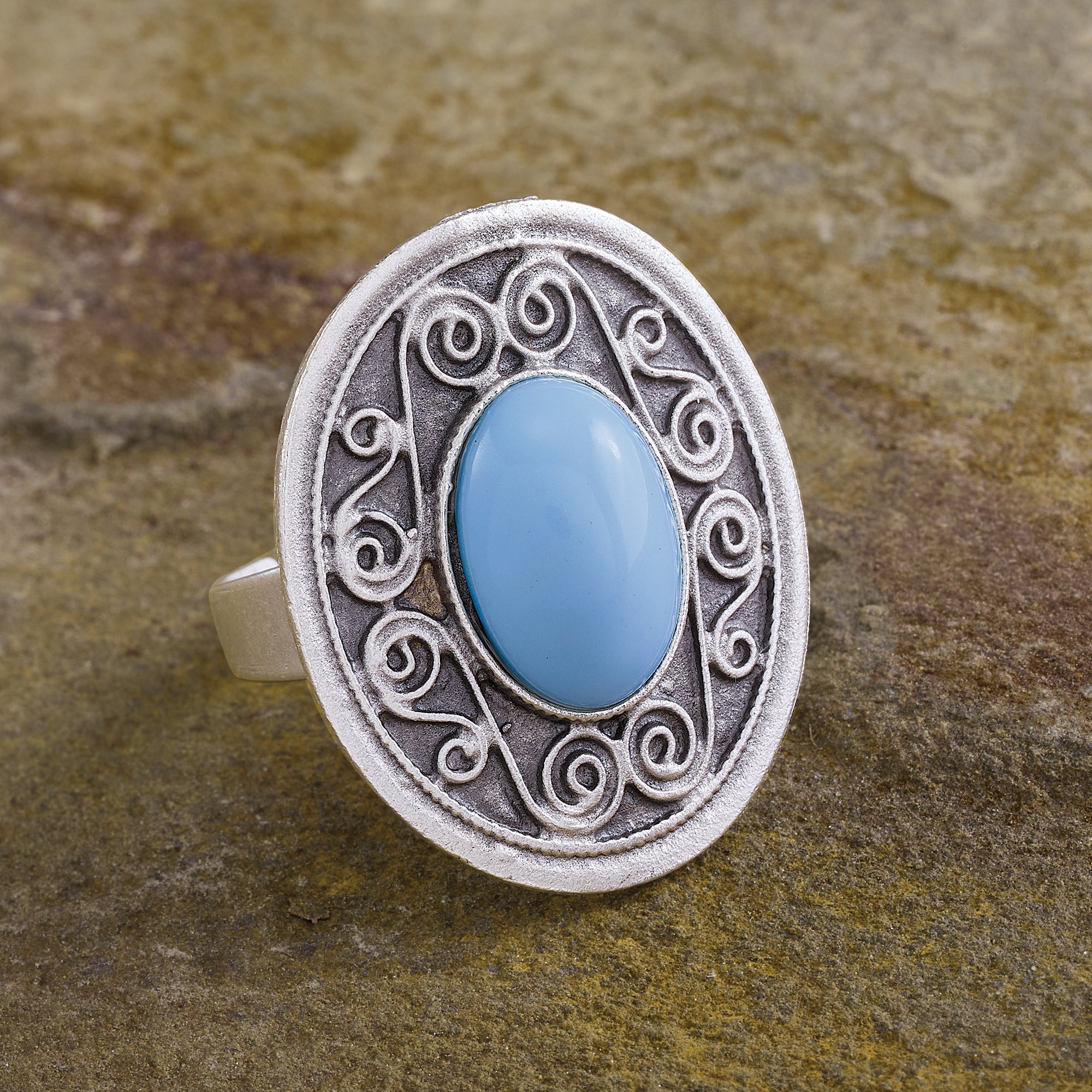 Turkish Pewter Turquoise-Inspired Ring