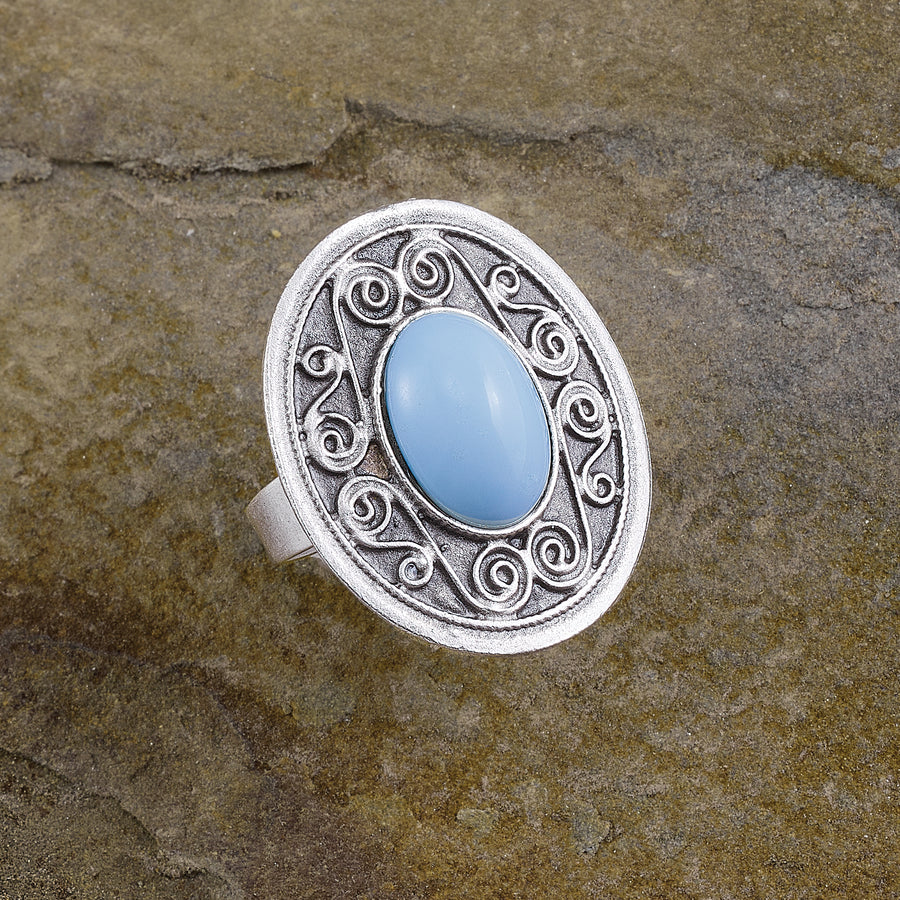 Turkish Pewter Turquoise-Inspired Ring