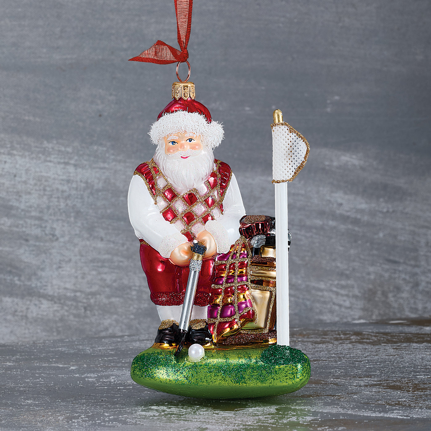 Hand-Blown Golfing Santa Glass Ornament