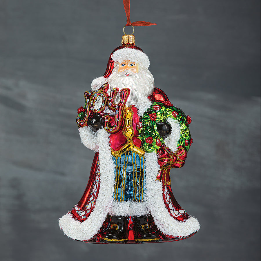 Hand-Blown Joyful Santa Glass Ornament (Preorder)