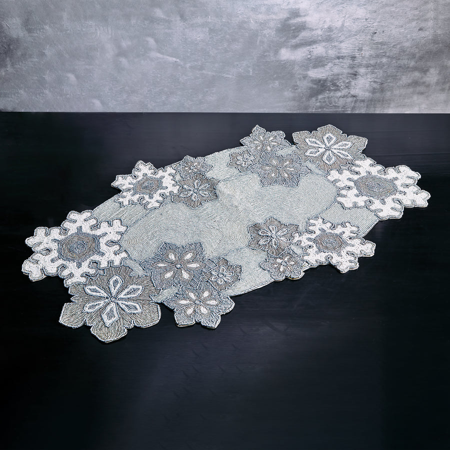 Hand-Beaded Snowflakes Table Runner