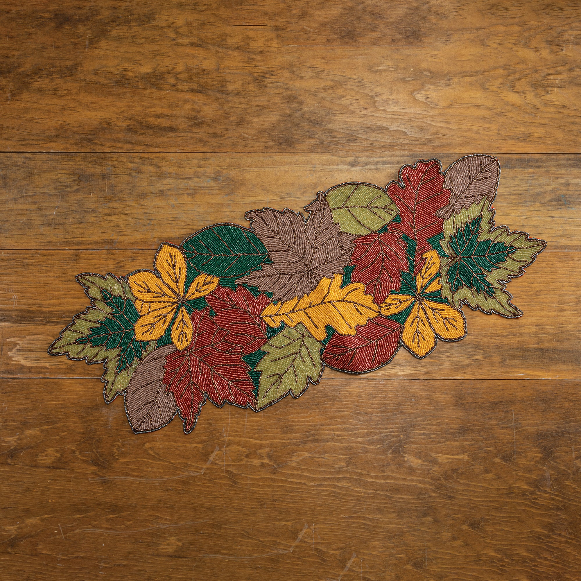 Hand-Beaded Autumn Leaves Table Runner