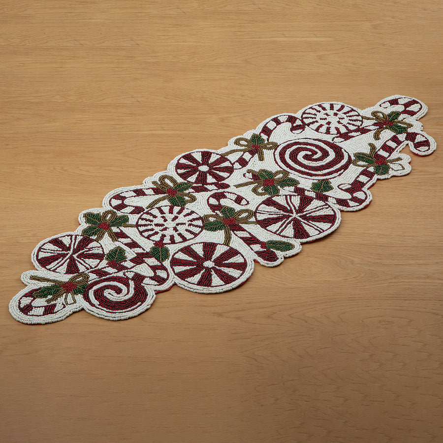 Hand-Beaded Christmas Candy Table Runner