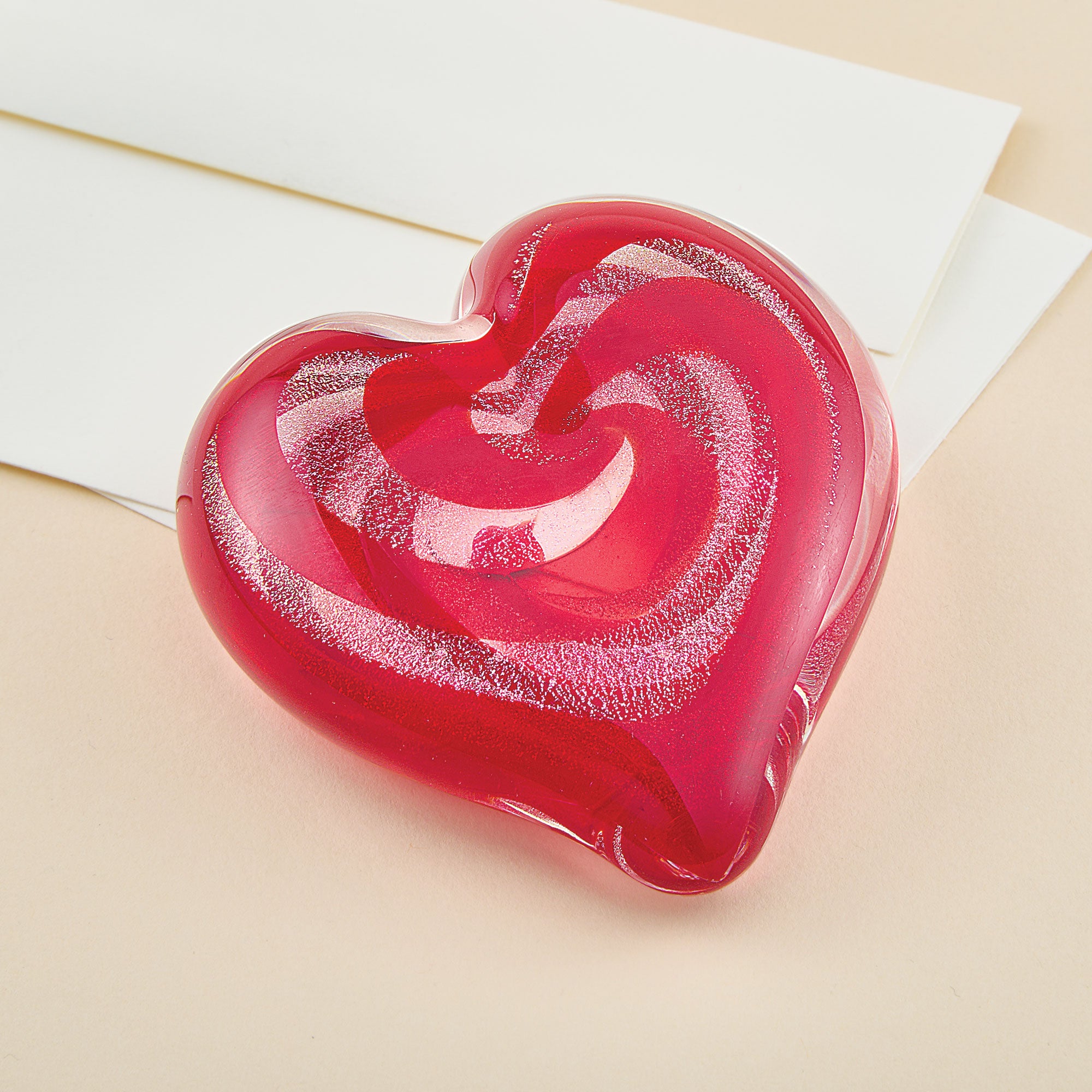 Ruby Heart Dichroic Glass Paperweight