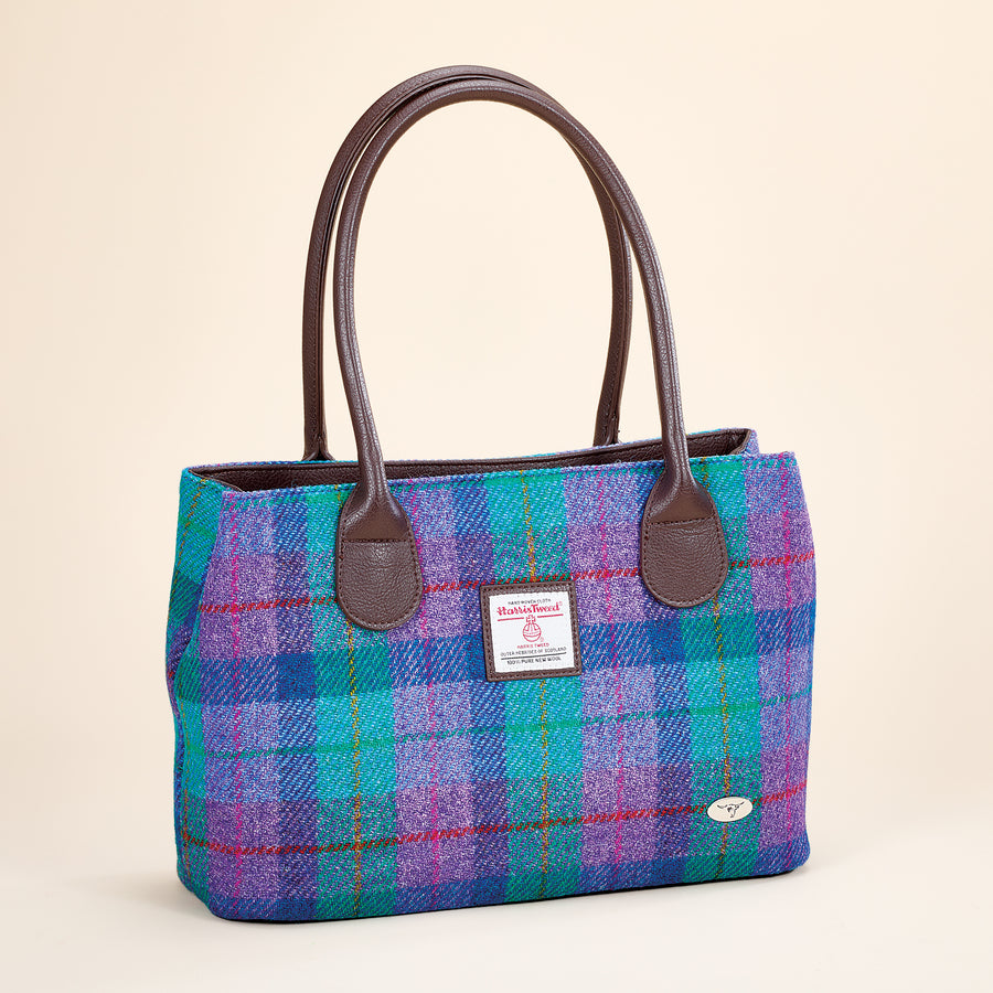 Aqua & Purple Plaid Harris Tweed Tote