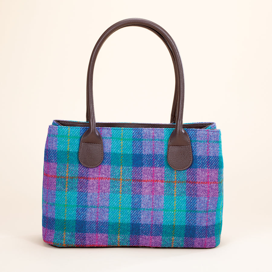 Aqua & Purple Plaid Harris Tweed Tote