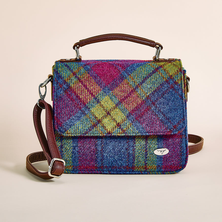 Rainbow Plaid Harris Tweed Structured Shoulder Bag