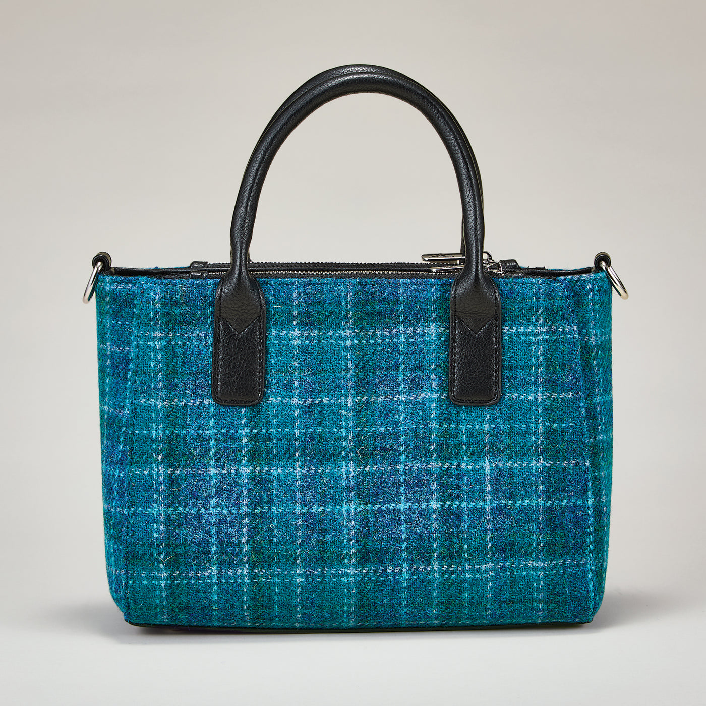 Teal Classic Plaid Harris Tweed Tote