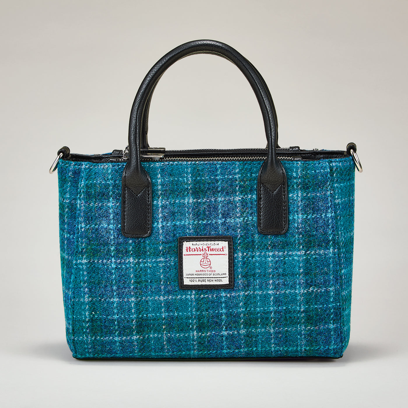 Teal Classic Plaid Harris Tweed Tote