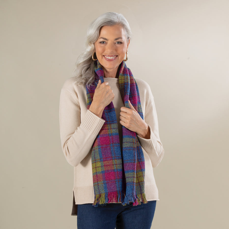 Rainbow Plaid Harris Tweed Wool Scarf