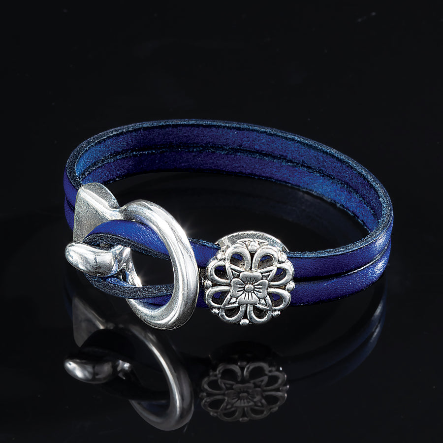 Blue Leather Lock Stackable Bracelet