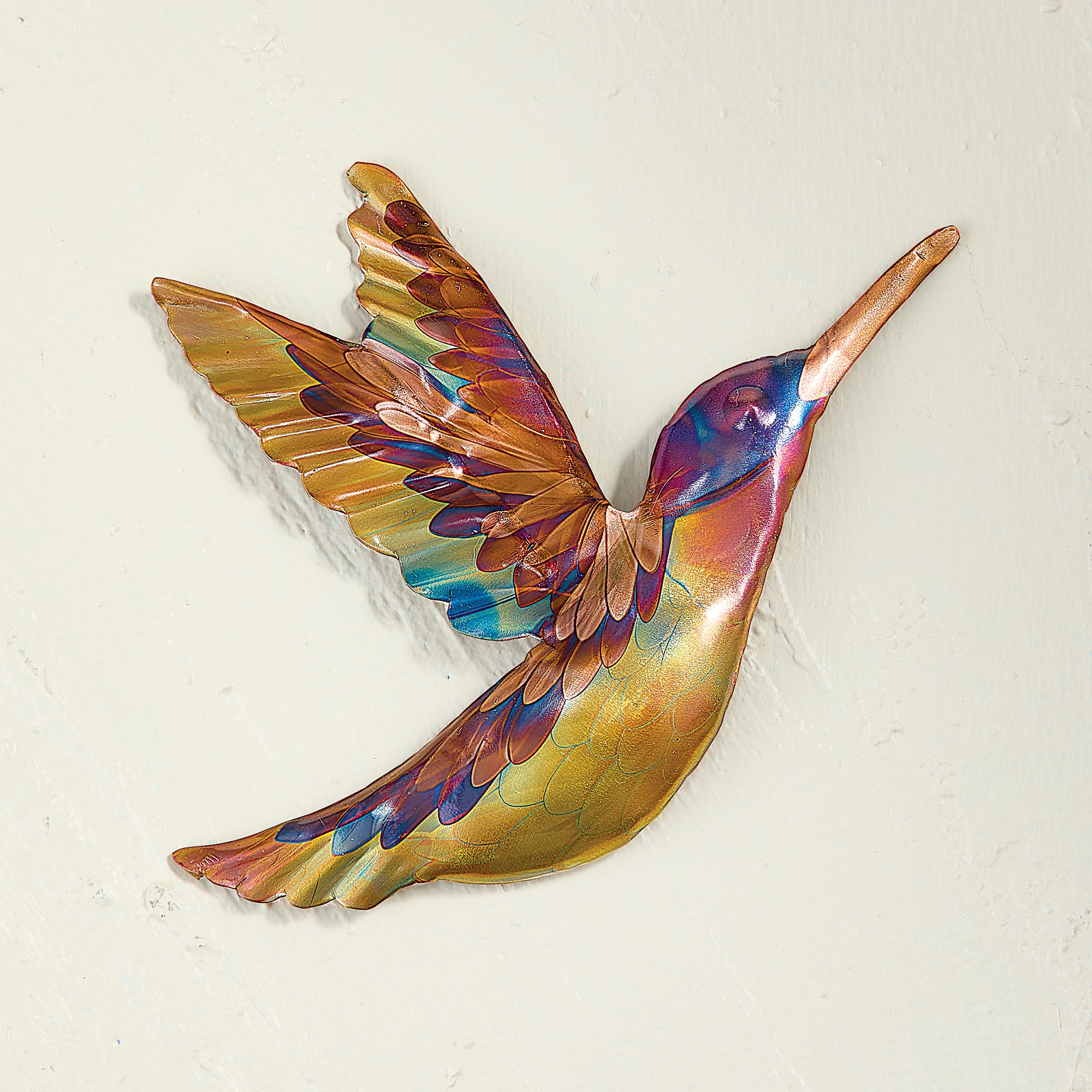 Copper Hummingbird In Flight Wall Sculpture