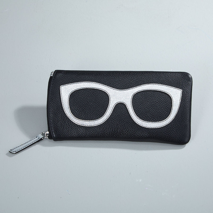 Black & Silver Leather Eyeglass Case