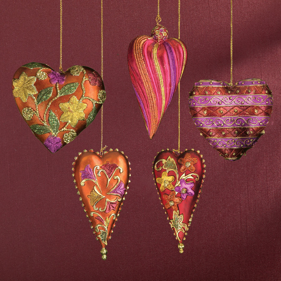 Hand-Painted Love In The Air Heart Ornaments Set Of 5