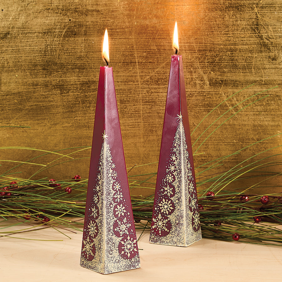 Hand-Painted Burgundy Snowflake Tree Candle (Preorder)