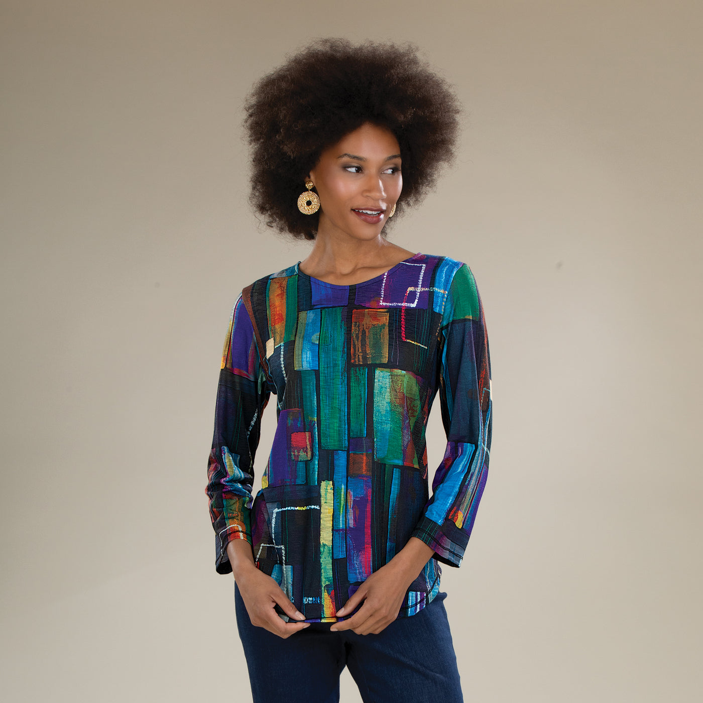 Jewel-Toned Squares Blouse