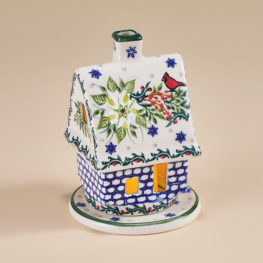 Polish Pottery Winter White Poinsettias House Luminary (Preorder)