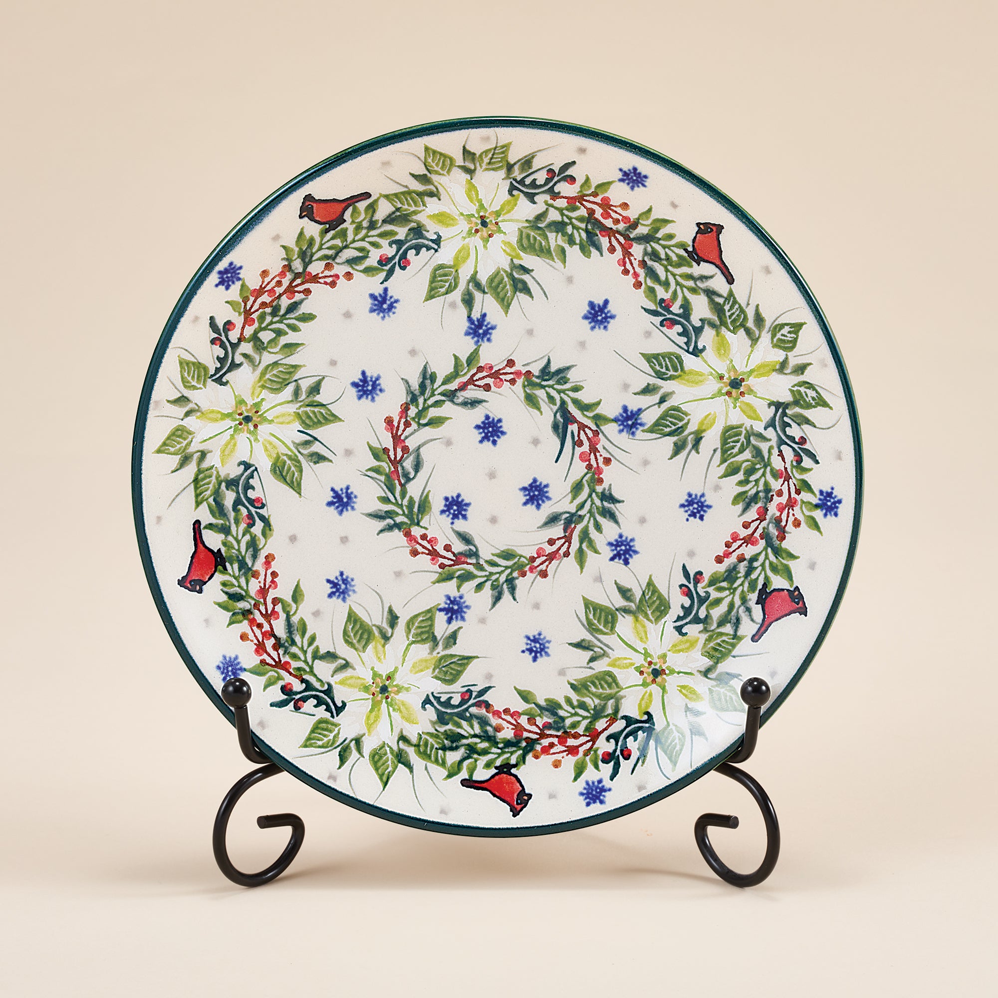 Polish Pottery Winter White Poinsettias 4 Piece Dinnerware Set (Preorder)