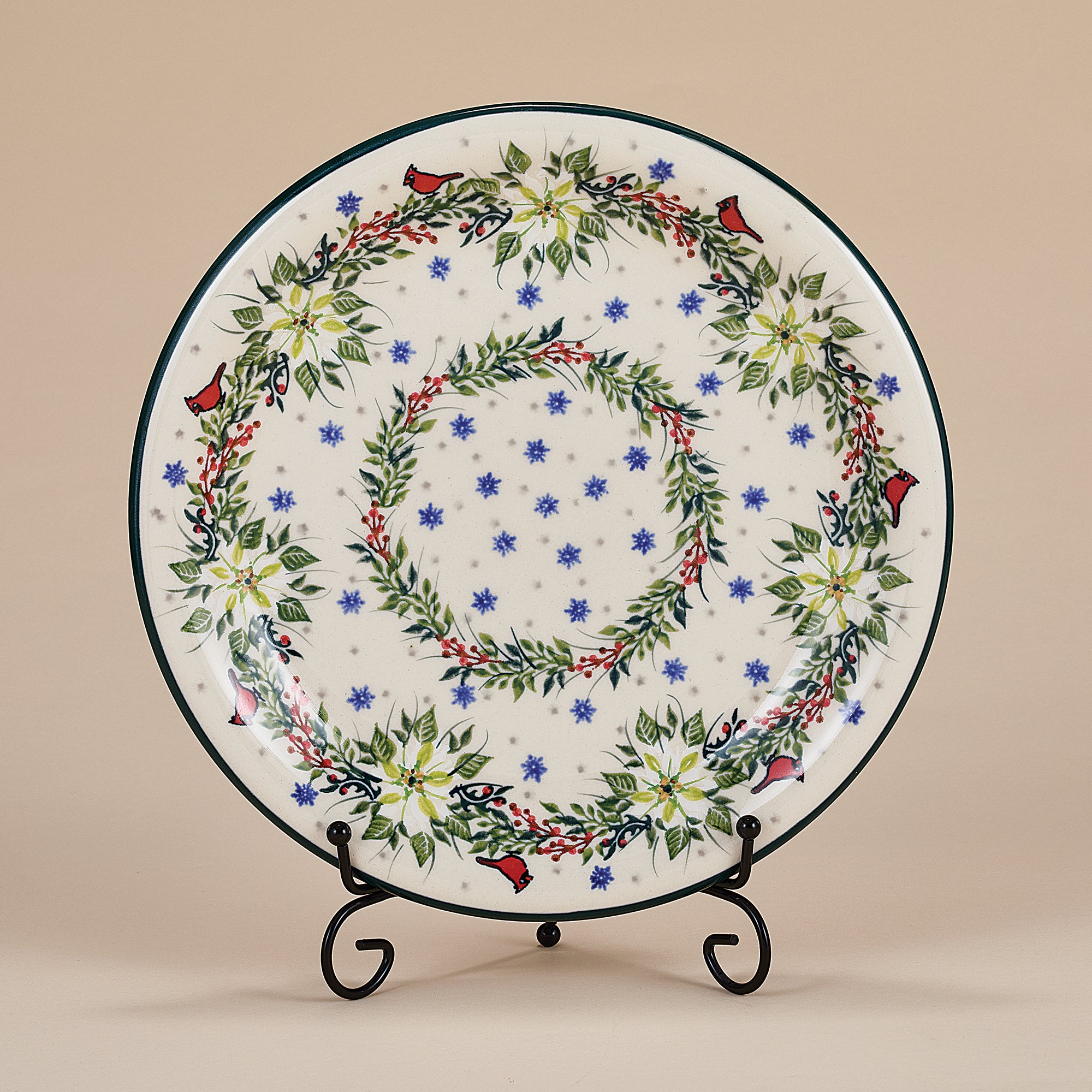 Polish Pottery Winter White Poinsettias 4 Piece Dinnerware Set (Preorder)