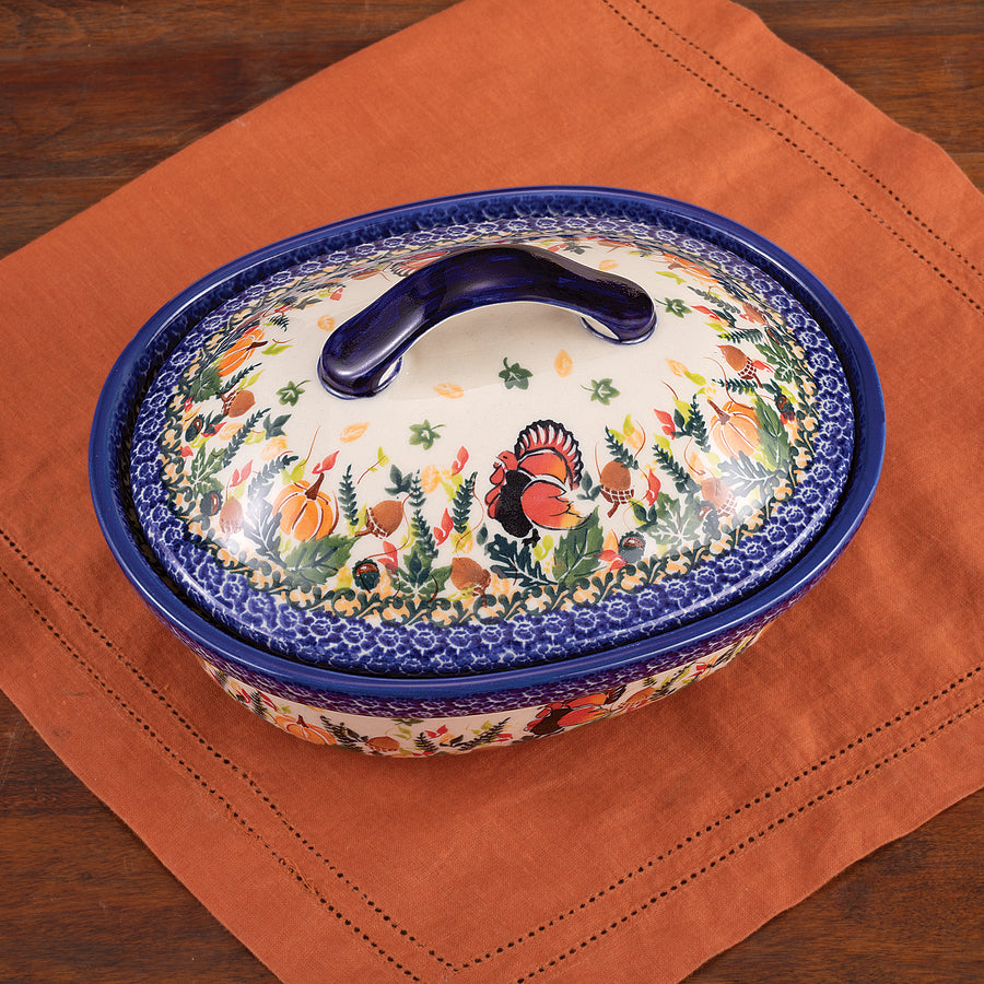 Polish Pottery Happy Harvest Covered Baking Dish