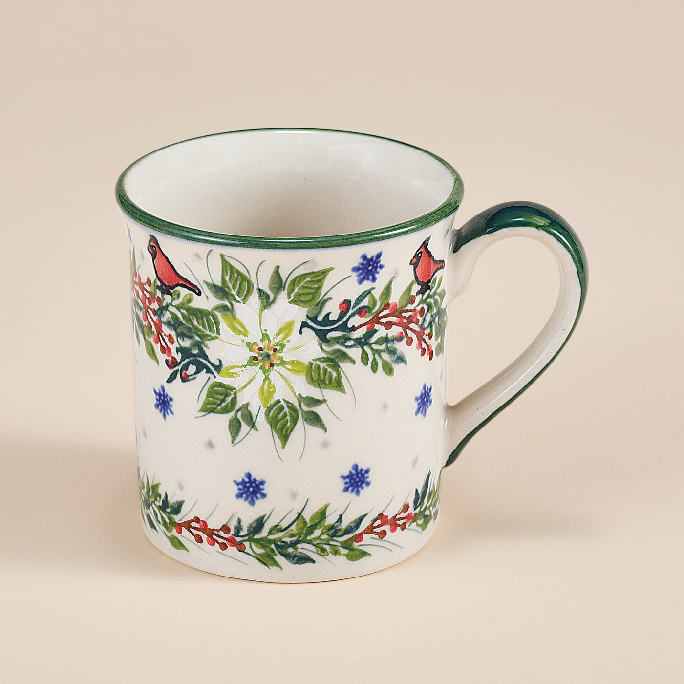 Polish Pottery Winter White Poinsettias 4 Piece Dinnerware Set (Preorder)