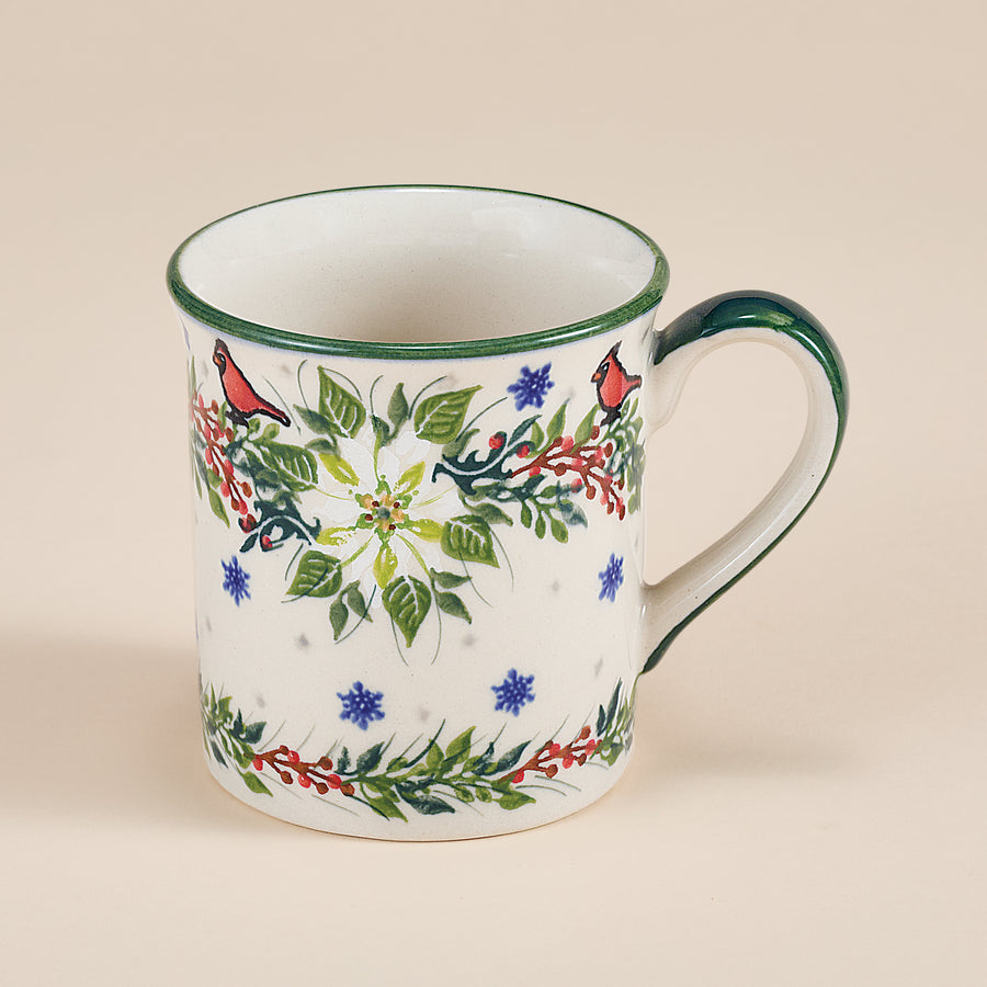 Polish Pottery Winter White Poinsettias Mug, 8oz.